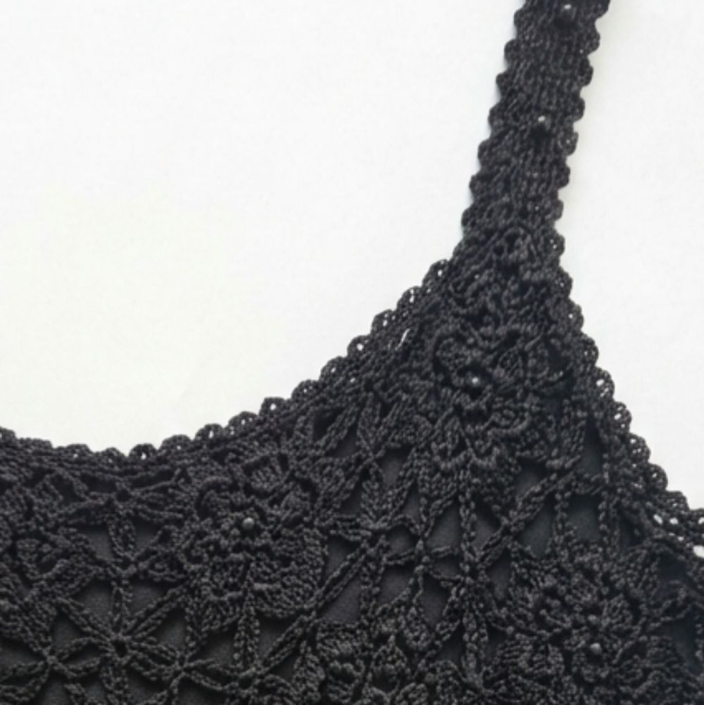 Stunning Black Crochet Beaded Maxi Slip Dress by R&M Richards - Picture 2 of 4